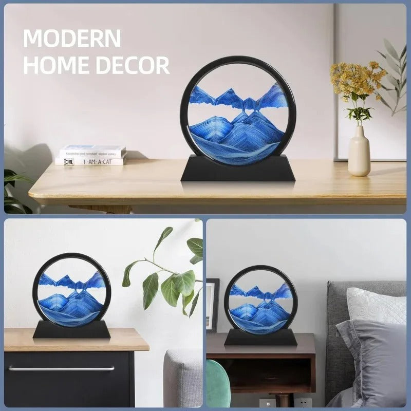 3D Hourglass Quicksand Moving Sand Art Picture Round Glass Deep Sea Sandscape Craft