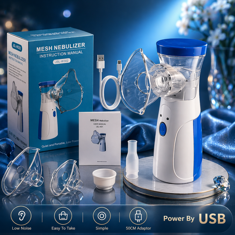 Portable   Mesh   Nebulizer   Machine   JSL-W302   with   Masks   &   Mini   Inhaler   for   Kids   &   Adults
