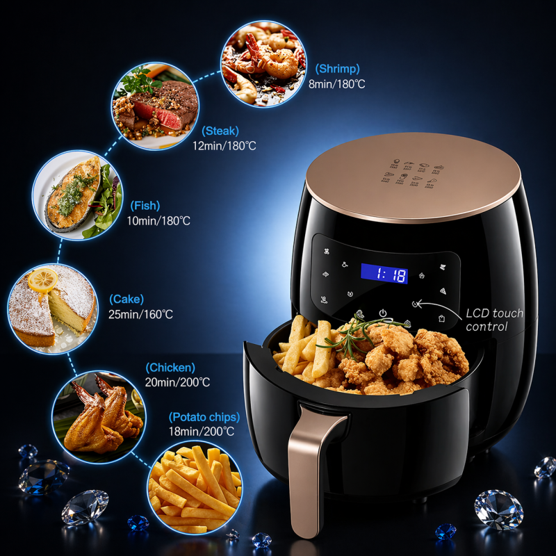 Silver Crest S-18 Air Fryer - XL Digital, Touch Screen, 4 Presets, Compact Design,