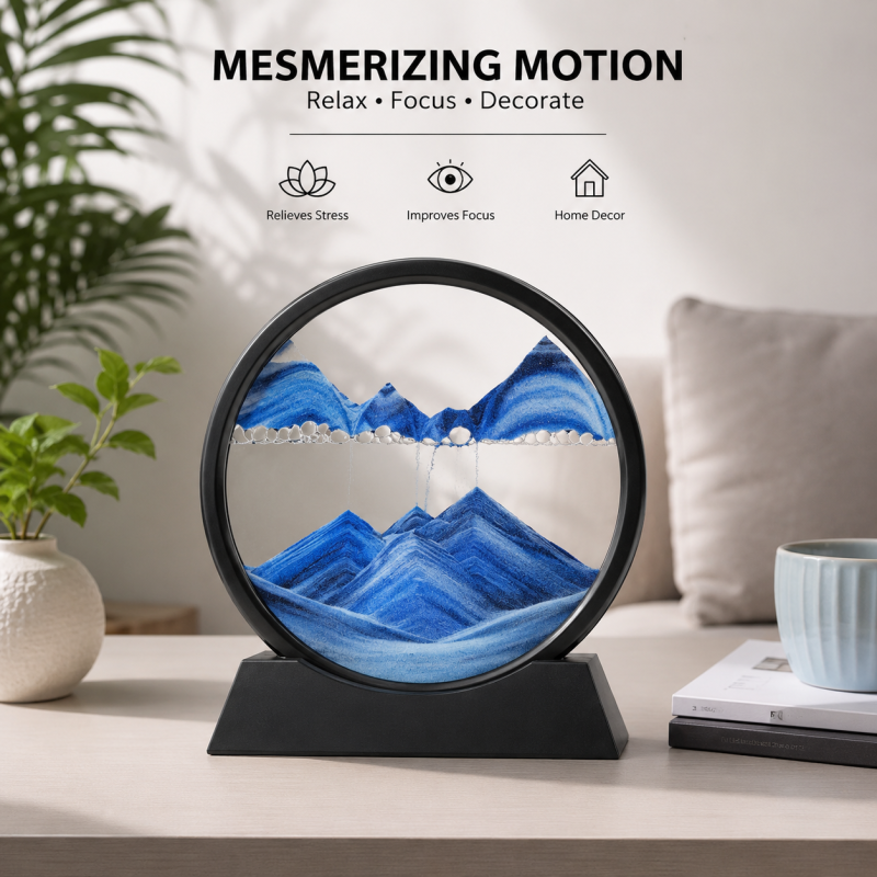 3D Hourglass Quicksand Moving Sand Art Picture Round Glass Deep Sea Sandscape Craft