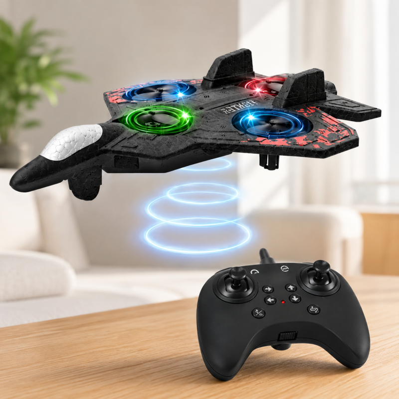 Fighter Plane Remote Control Aircraft High Speed LED Lights Rechargeable Battery Durable Foam RC Airplane for Kids Boys Outdoor Flying Toy Gift