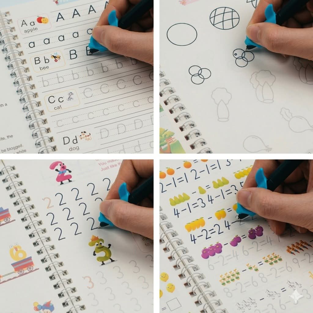 4 Book Set Magic Practice Book + 10 Magic Pen  (Free Delivery)