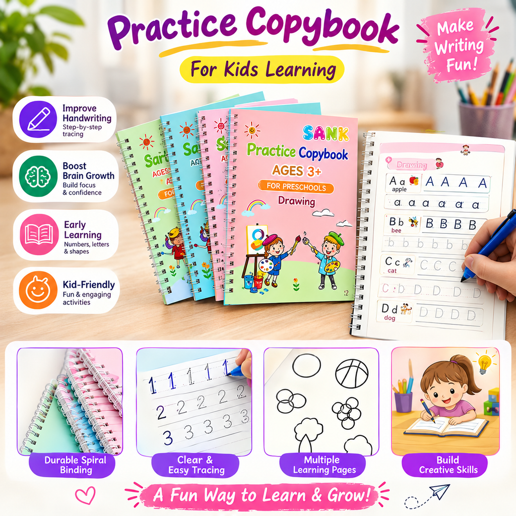 4 Book Set Magic Practice Book + 10 Magic Pen  (Free Delivery)