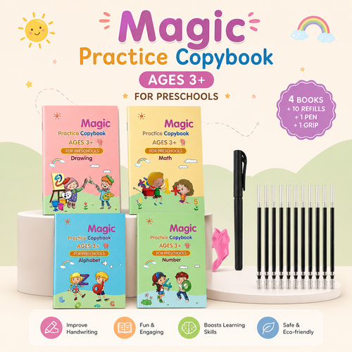 4 Book Set Magic Practice Book + 10 Magic Pen  (Free Delivery)