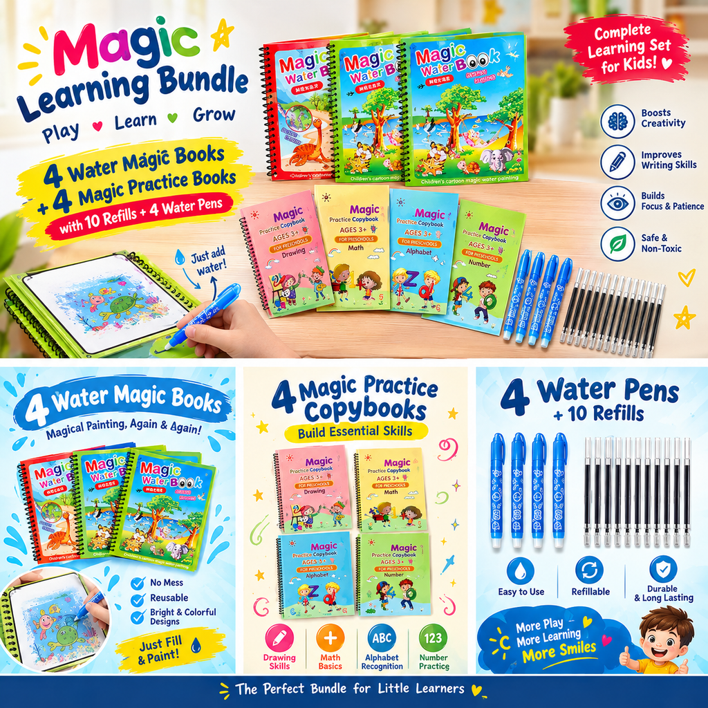 Magic Learning Mega Bundle – 4 Water Magic Books + 4 Practice Books