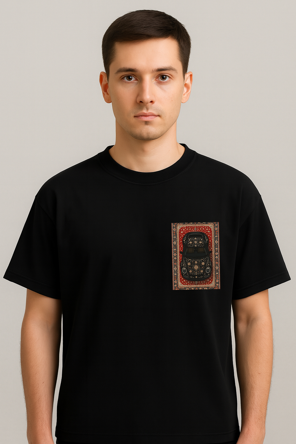 Oversized Drop Shoulder T-Shirt – Black (Car Motif)